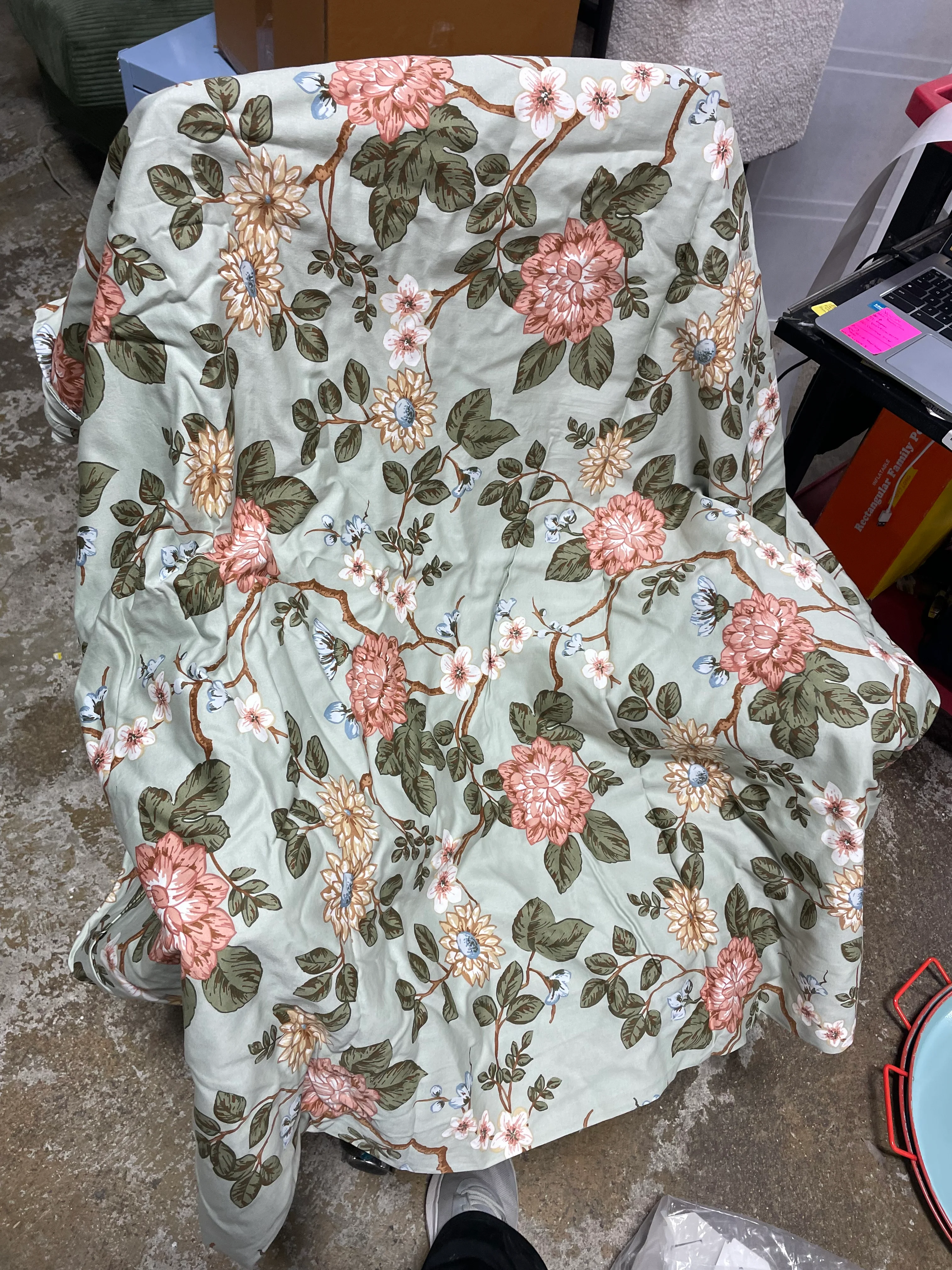 Floral Print Duvet and Sham Set Light Sage Green/Light Pink/White - Full/Queen - Image 7