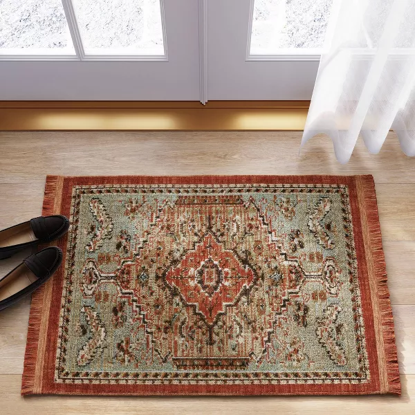 Floral Woven Rug Rust/Green 2'x3' - Image 2