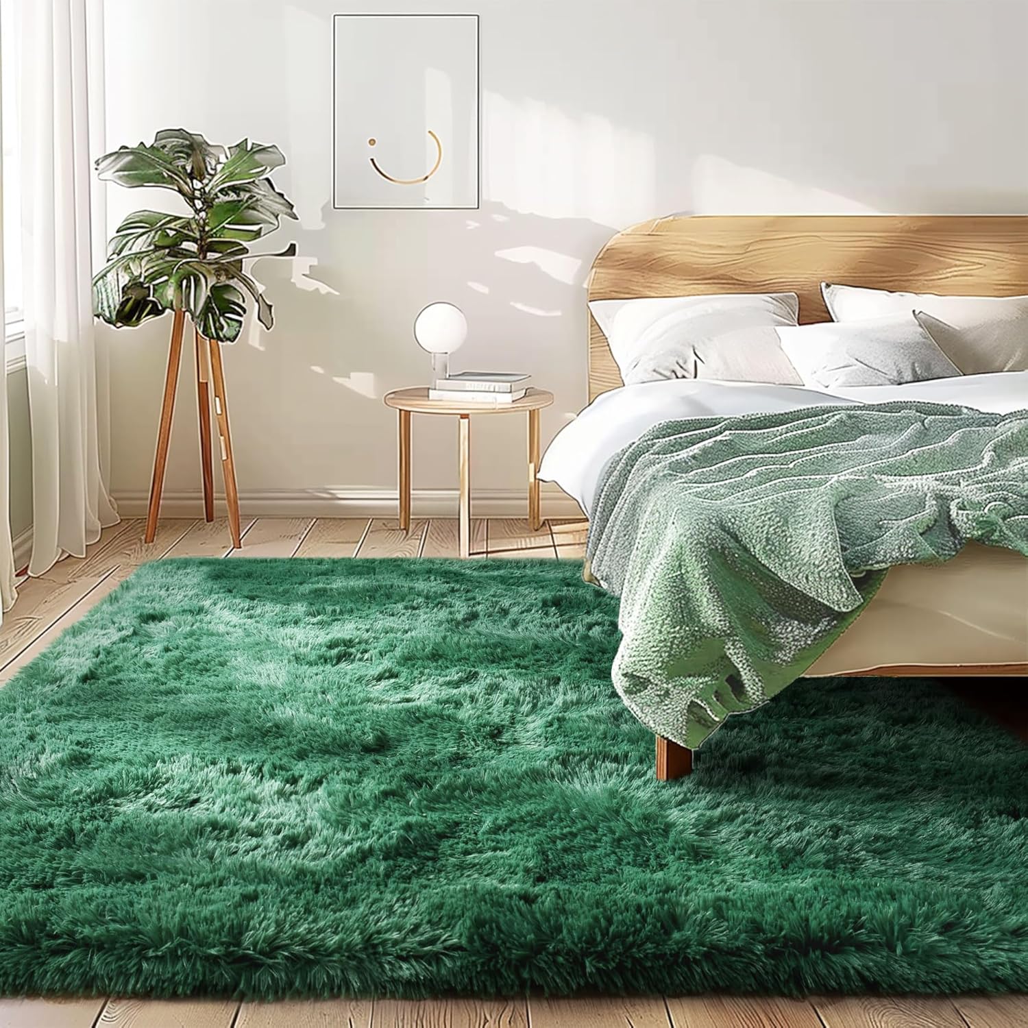 Fluffy Rug Stain Resistant 4x6 Feet, Dark Green - Image 2