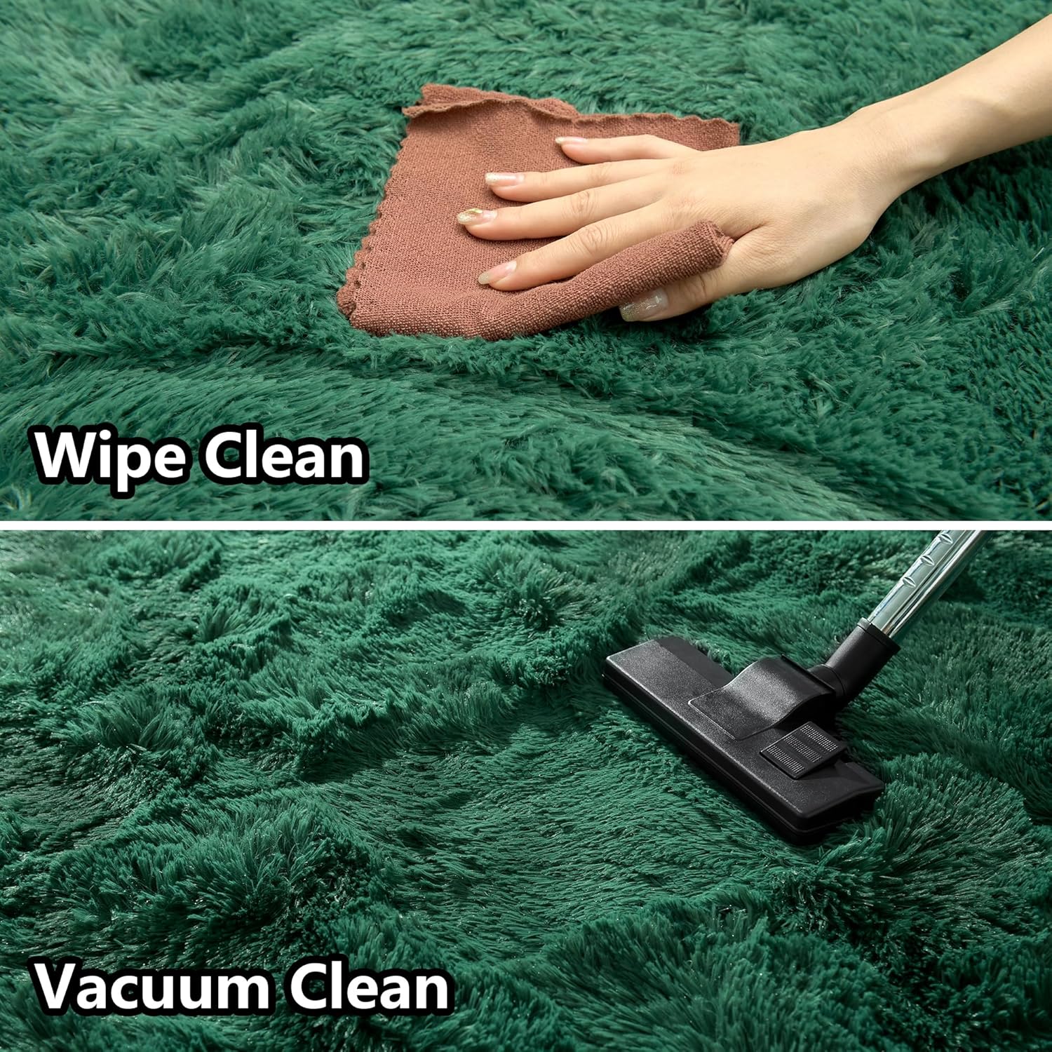 Fluffy Rug Stain Resistant 4x6 Feet, Dark Green - Image 3