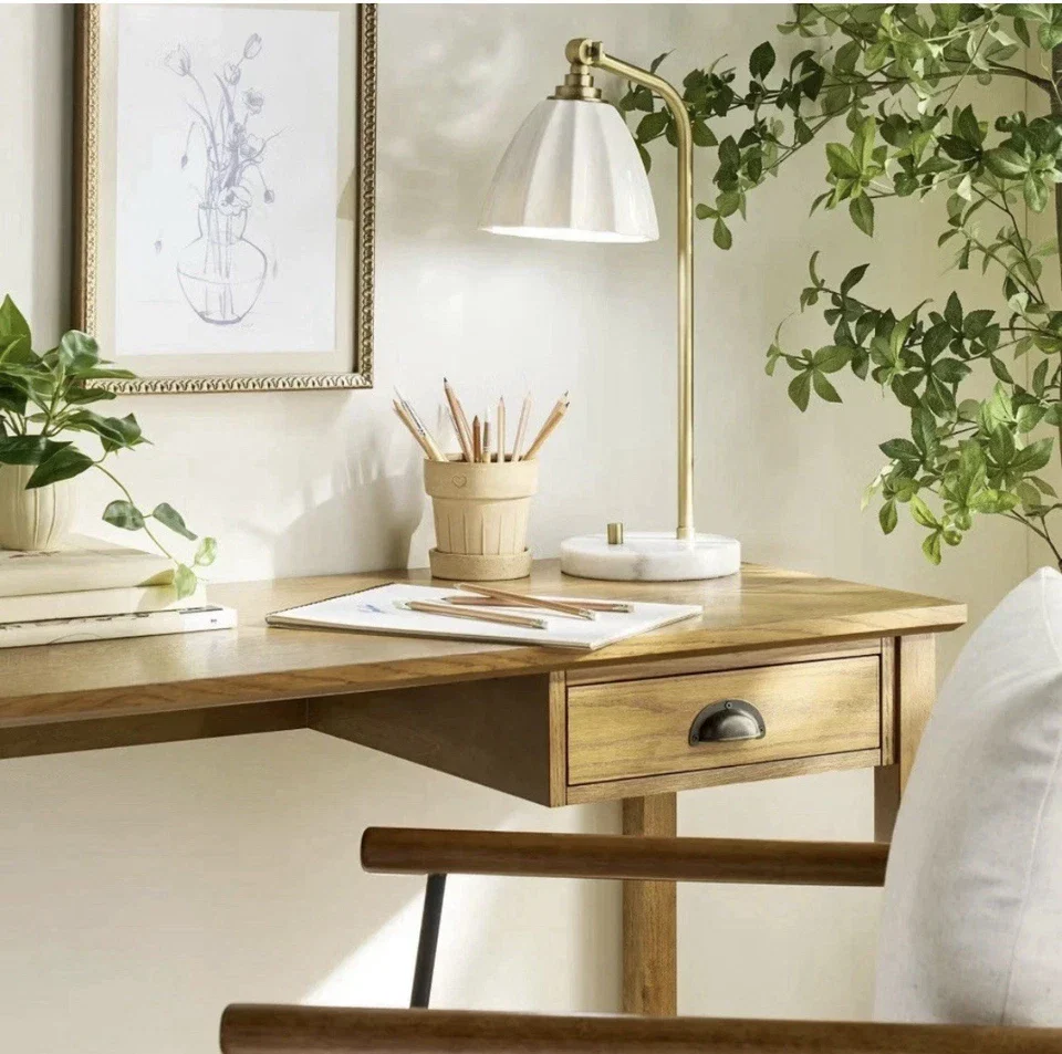 Fluted Ceramic Table Lamp with Marble Base - Image 2