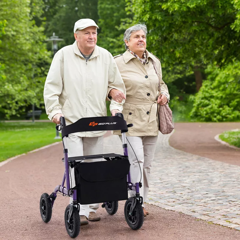 Foldable Height Adjustable Rollator Walker with Seat Purple - Image 5