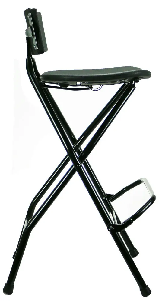 Folding Bar Stool with Backrest - Black - Image 2