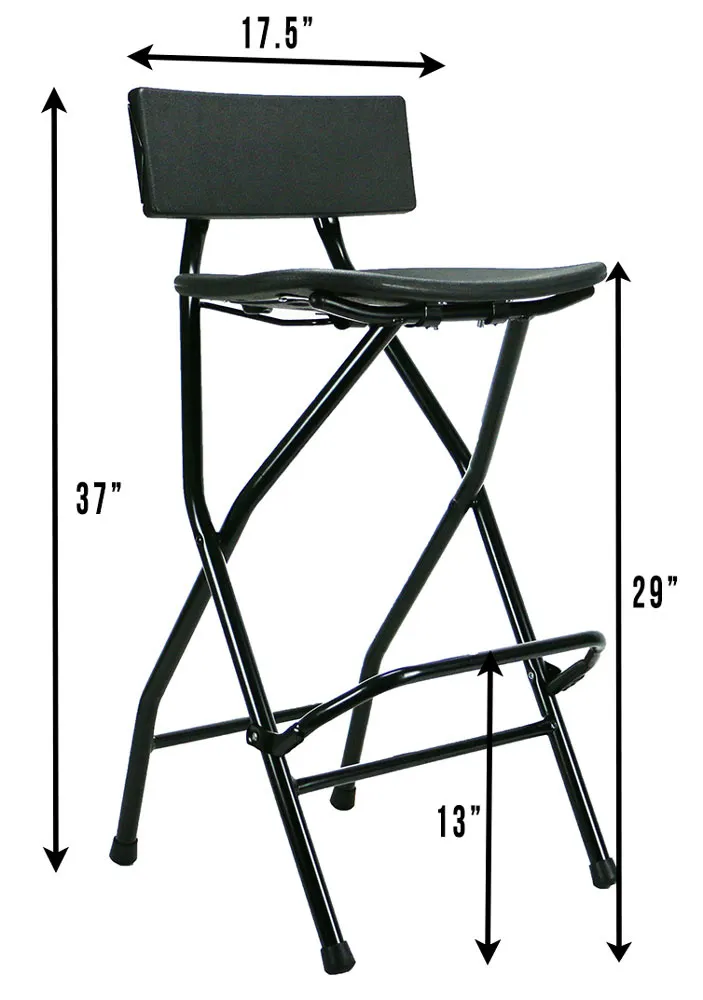 Folding Bar Stool with Backrest - Black - Image 5