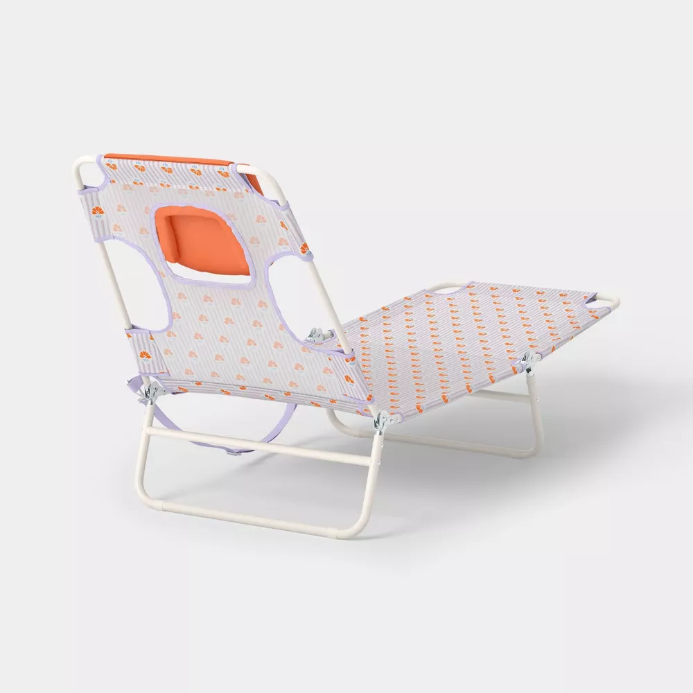Folding Beach Tanning Chair Orange Floral - Image 3