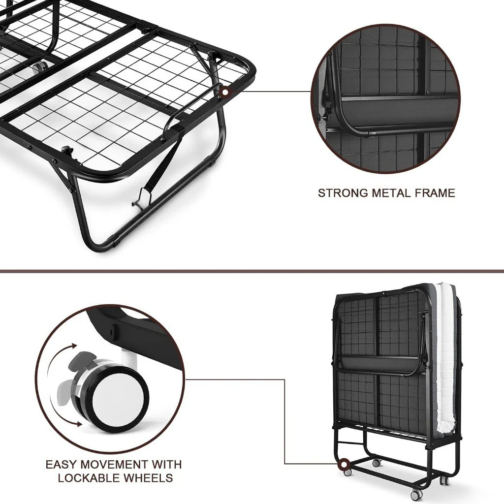 Folding Bed, Portable Lounge Bed, Mattress Included - Image 3
