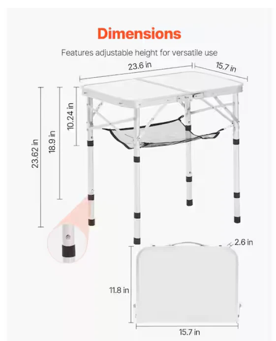 Folding Camping Table Light-Weight Fold Up Table Adjustable Height - Image 4