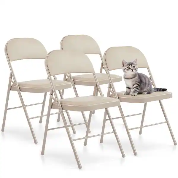 Folding Chairs with Padded Seats - PU Leather - Set of 4 - Khaki