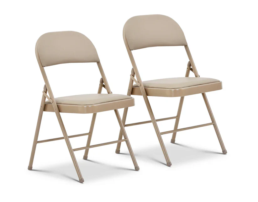 Folding Chairs with Padded Seats - PU Leather - Set of 4 - Khaki - Image 3