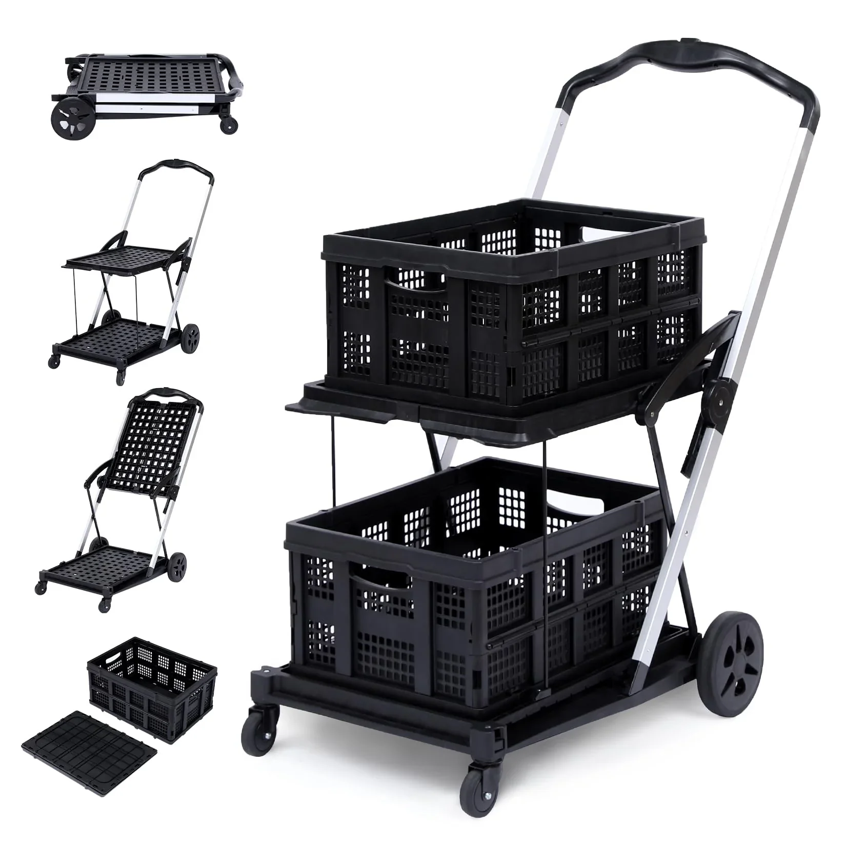 Folding Grocery Cart on Wheels - Portable