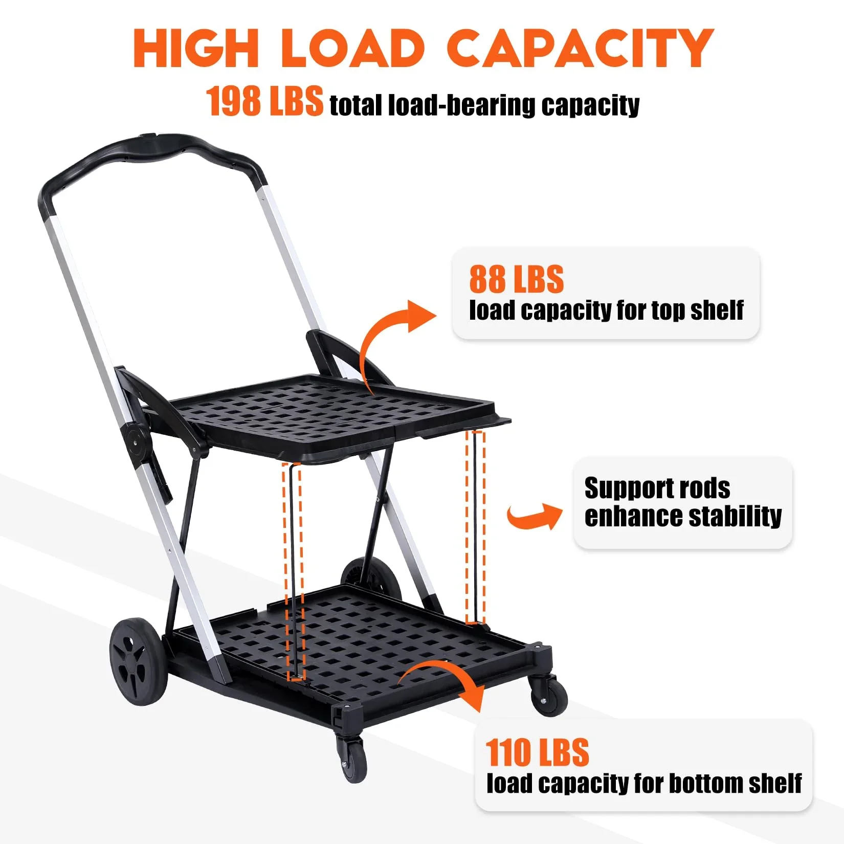 Folding Grocery Cart on Wheels - Portable - Image 5
