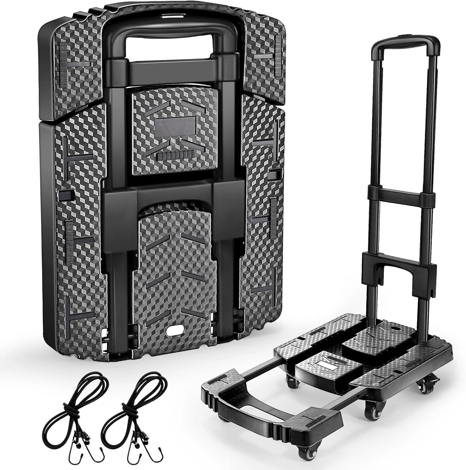 Folding Hand Truck, Portable Heavy Duty Dolly Cart, 6 Wheels Collapsible Luggage Cart