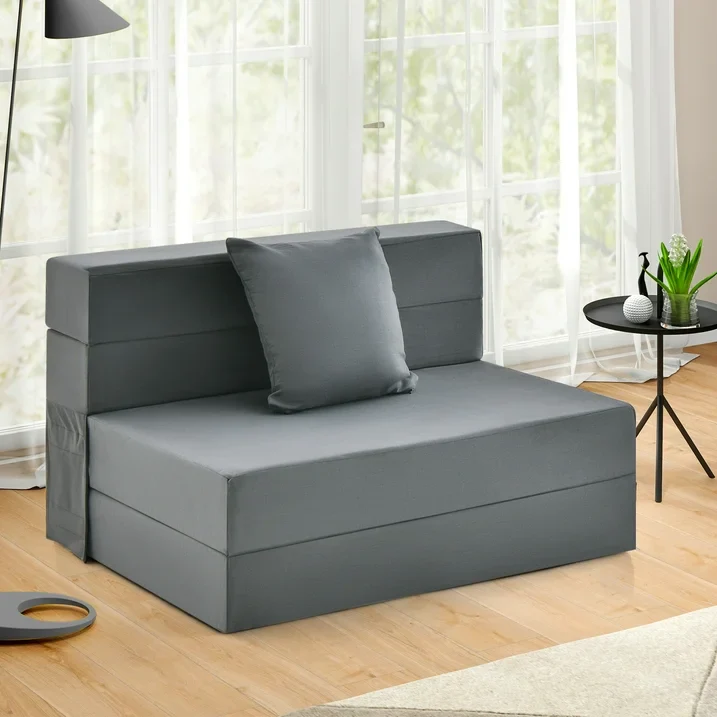 Folding Mattress Sofa Bed with Pillow, Gray - Image 2