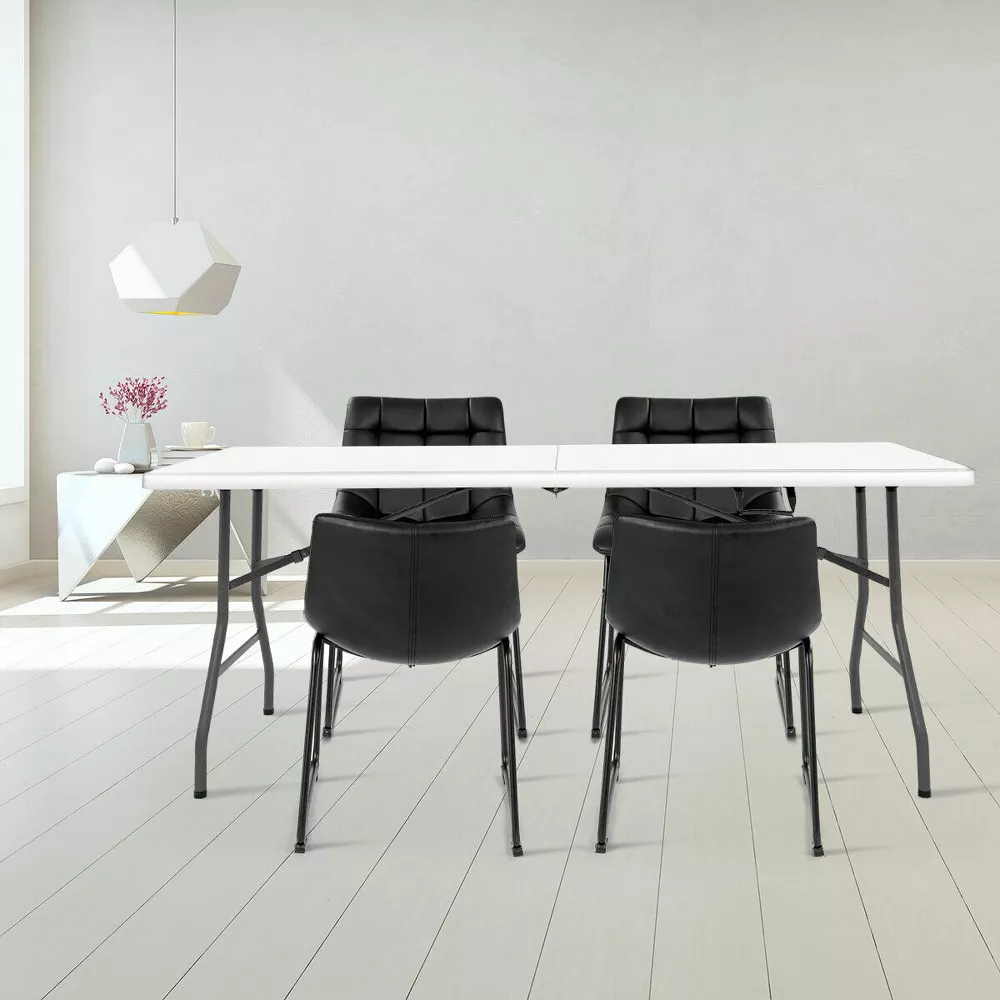 Folding Table Portable Plastic Indoor Party Dining Tables White, - Image 3