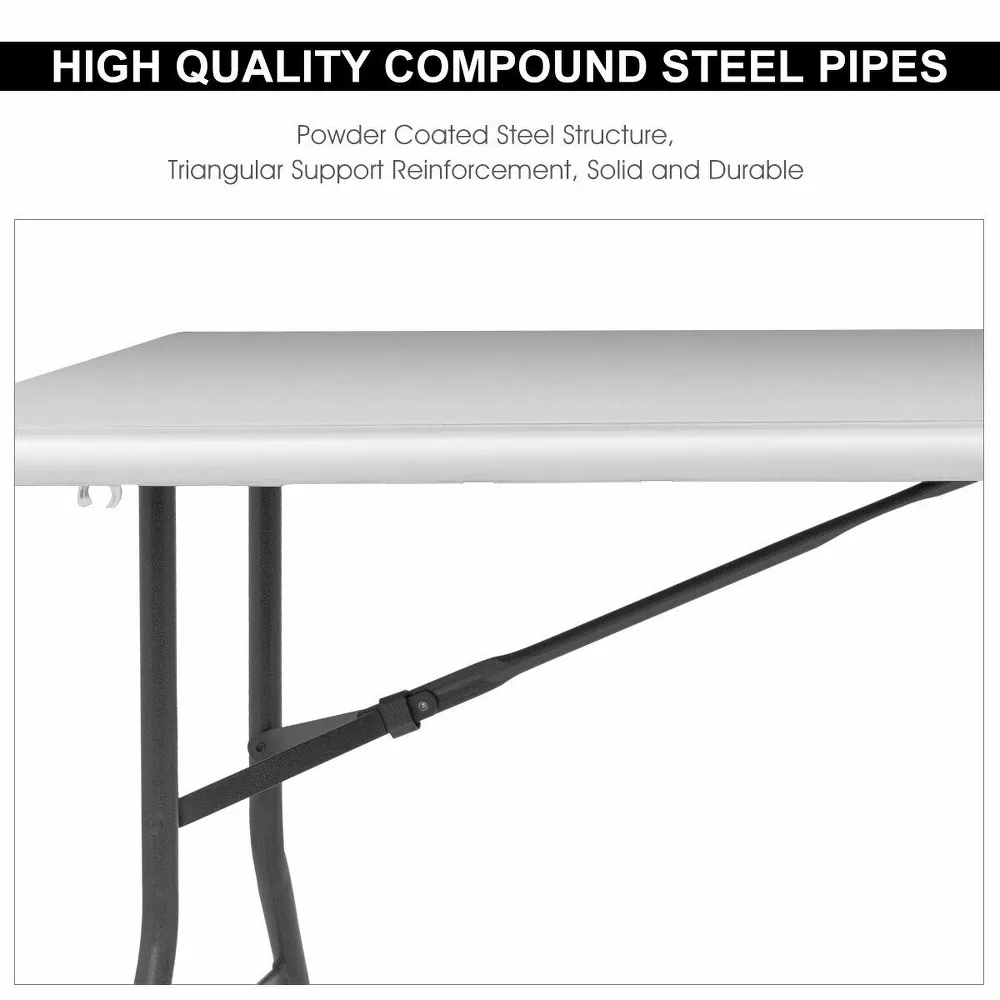 Folding Table Portable Plastic Indoor Party Dining Tables White, - Image 5
