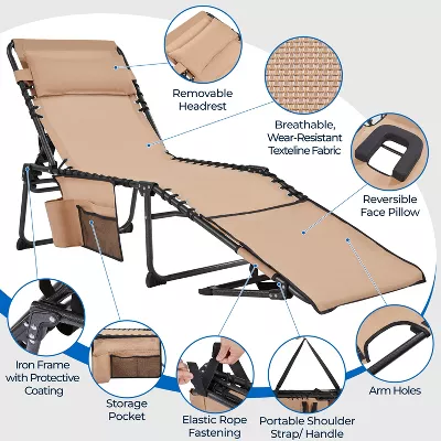 Folding Tanning Chair with Face Hole and 5 Adjustable Positions - Image 2