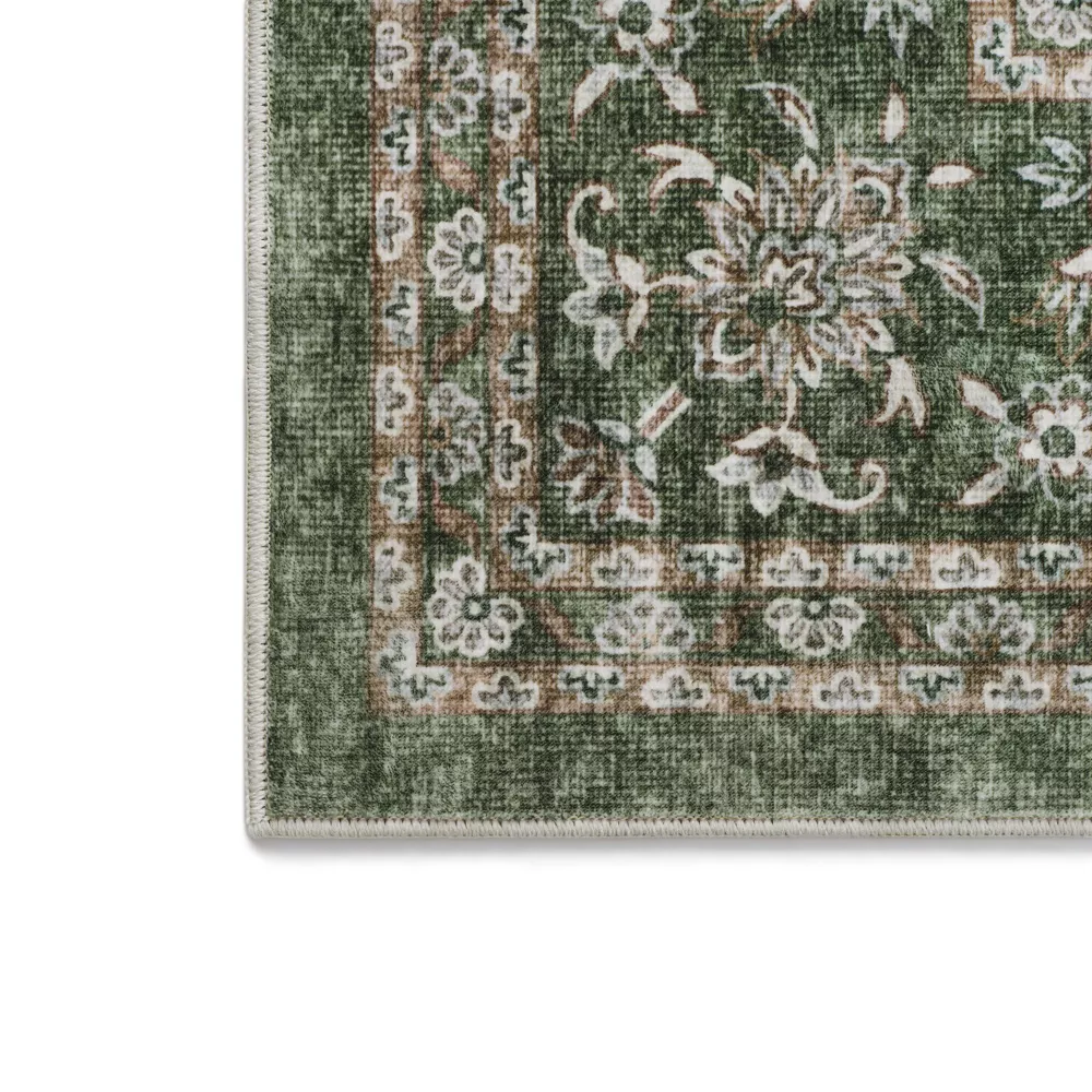 Forest Green Floral Washable Area Rug 8x10 - Image 6