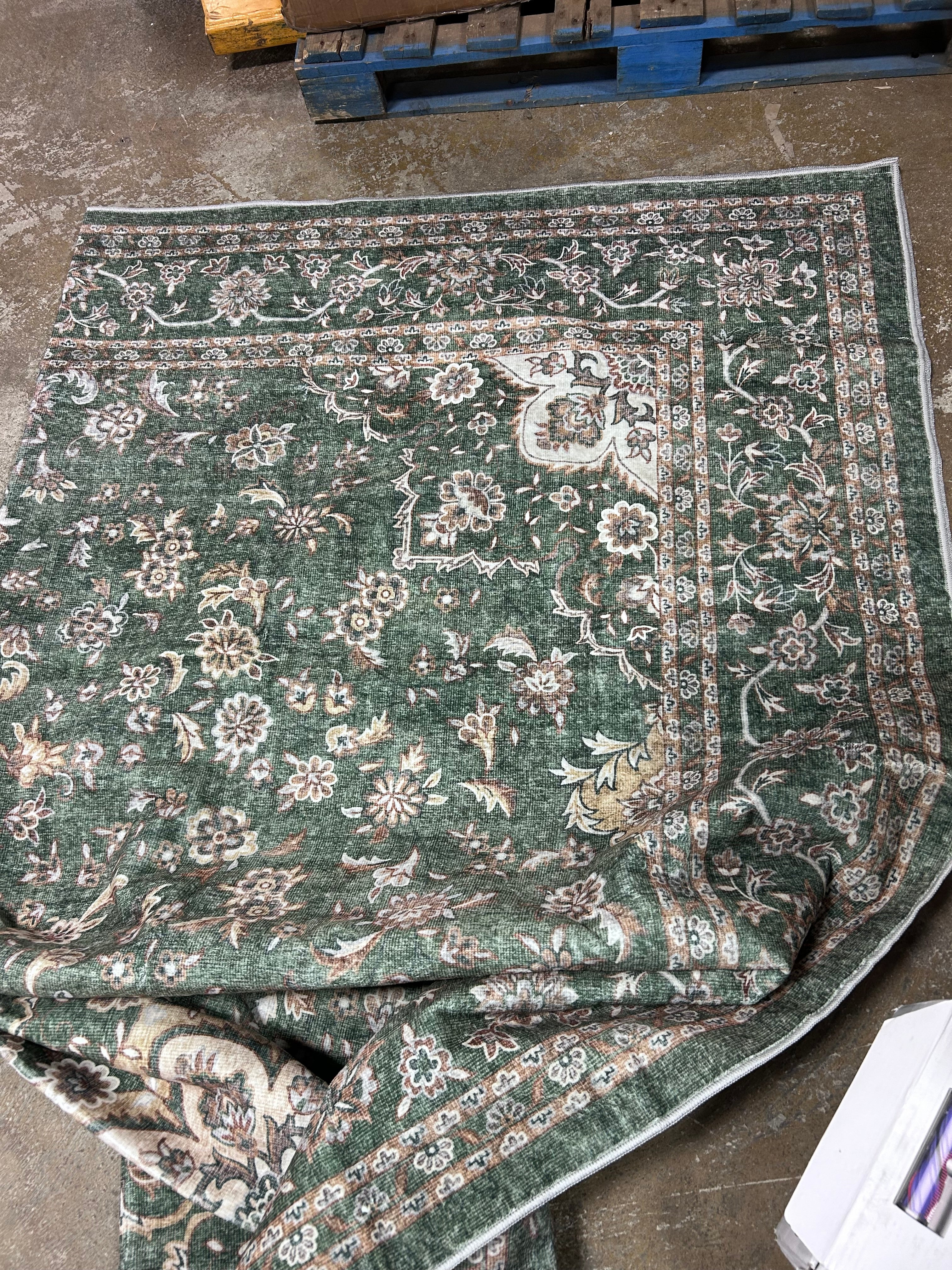 Forest Green Floral Washable Area Rug 8x10 - Image 8