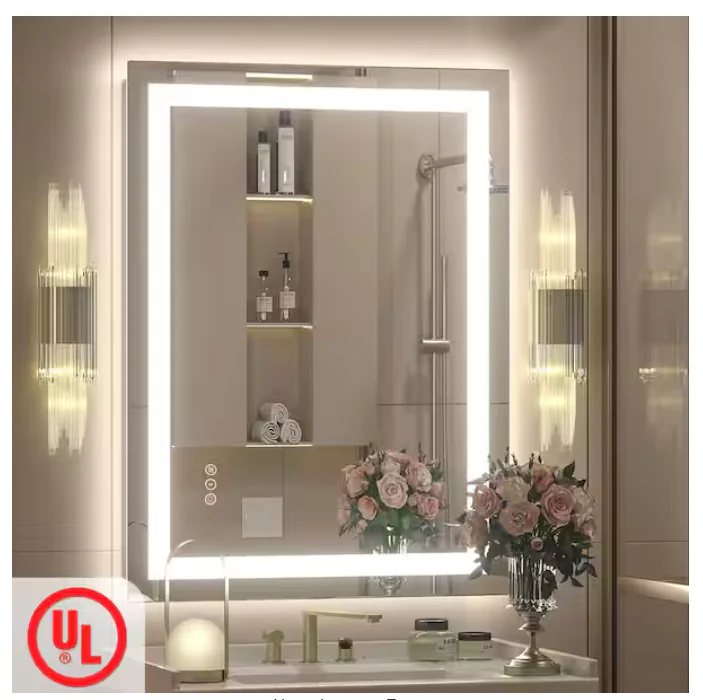 Frameless Front & Back LED Lighted Anti-Fog Tempered Glass Wall Bathroom Vanity Mirror