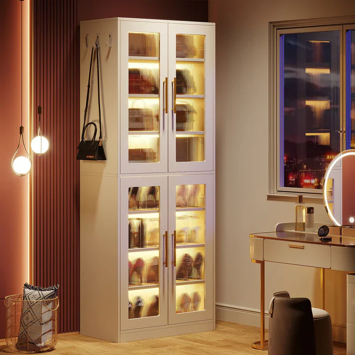 Freestanding Shoe Cabinet with Acrylic Doors and LED Lights - Image 2