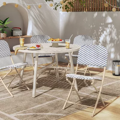 French Cafe Outdoor Patio Dining Folding Chairs Beige - Image 5