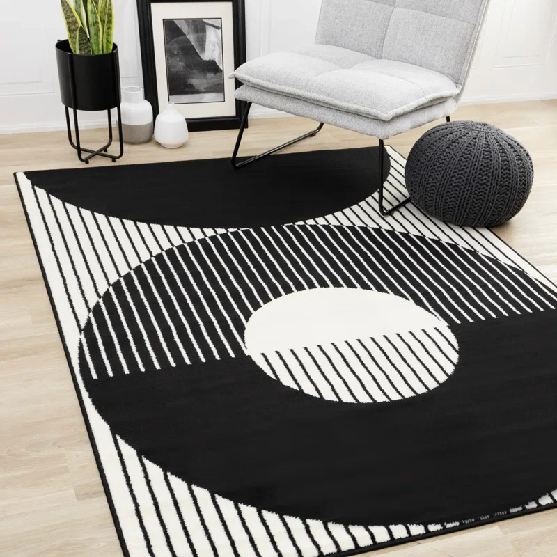 Fresno Black White Contrasting Modern Area Rug 5'3"X7'5" - Image 2