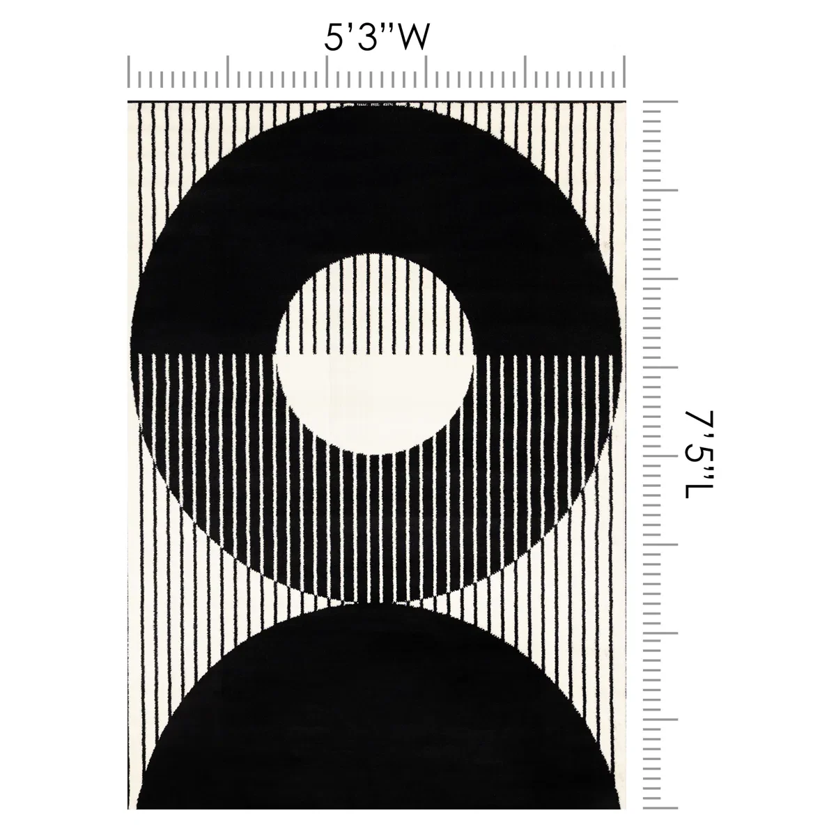 Fresno Black White Contrasting Modern Area Rug 5'3"X7'5" - Image 3