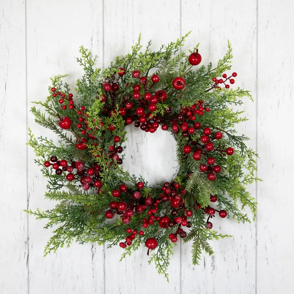 Frosted Berry and Crabapple Artificial Cedar and Pine Christmas Wreath, final cut - Image 3