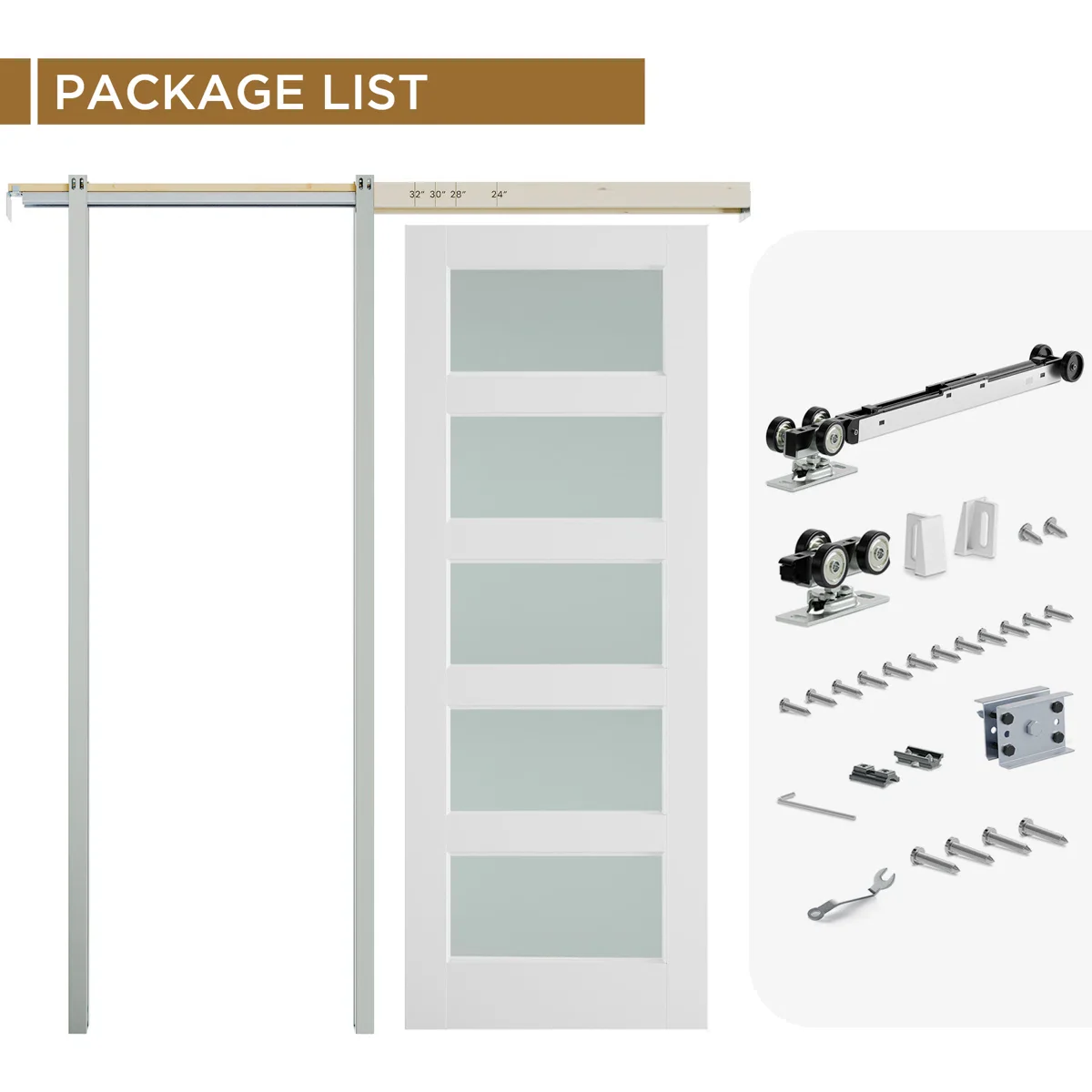 Frosted Glass 5-Lite Sliding Pocket Door White Standard Door with Hardware Kit Set - 2 BOXES - Image 5