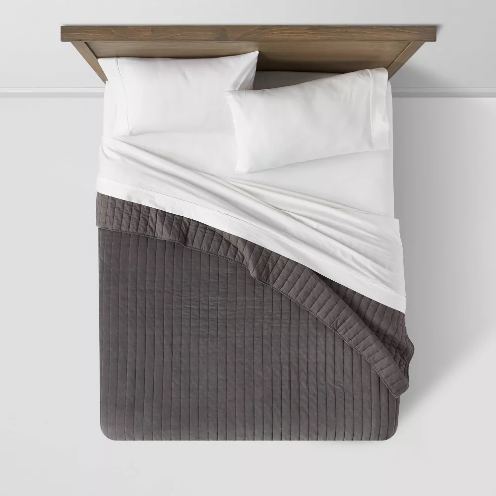 Full/Queen Channel Stitch Velvet Quilt Charcoal - Image 3