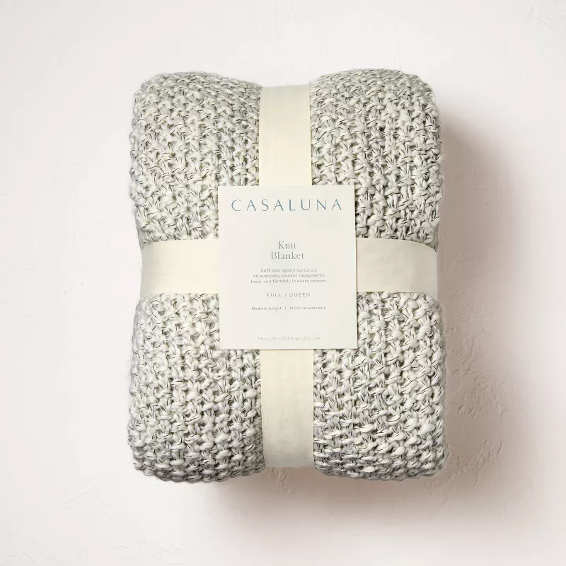 Full/Queen Chunky Knit Bed Blanket Marled Gray