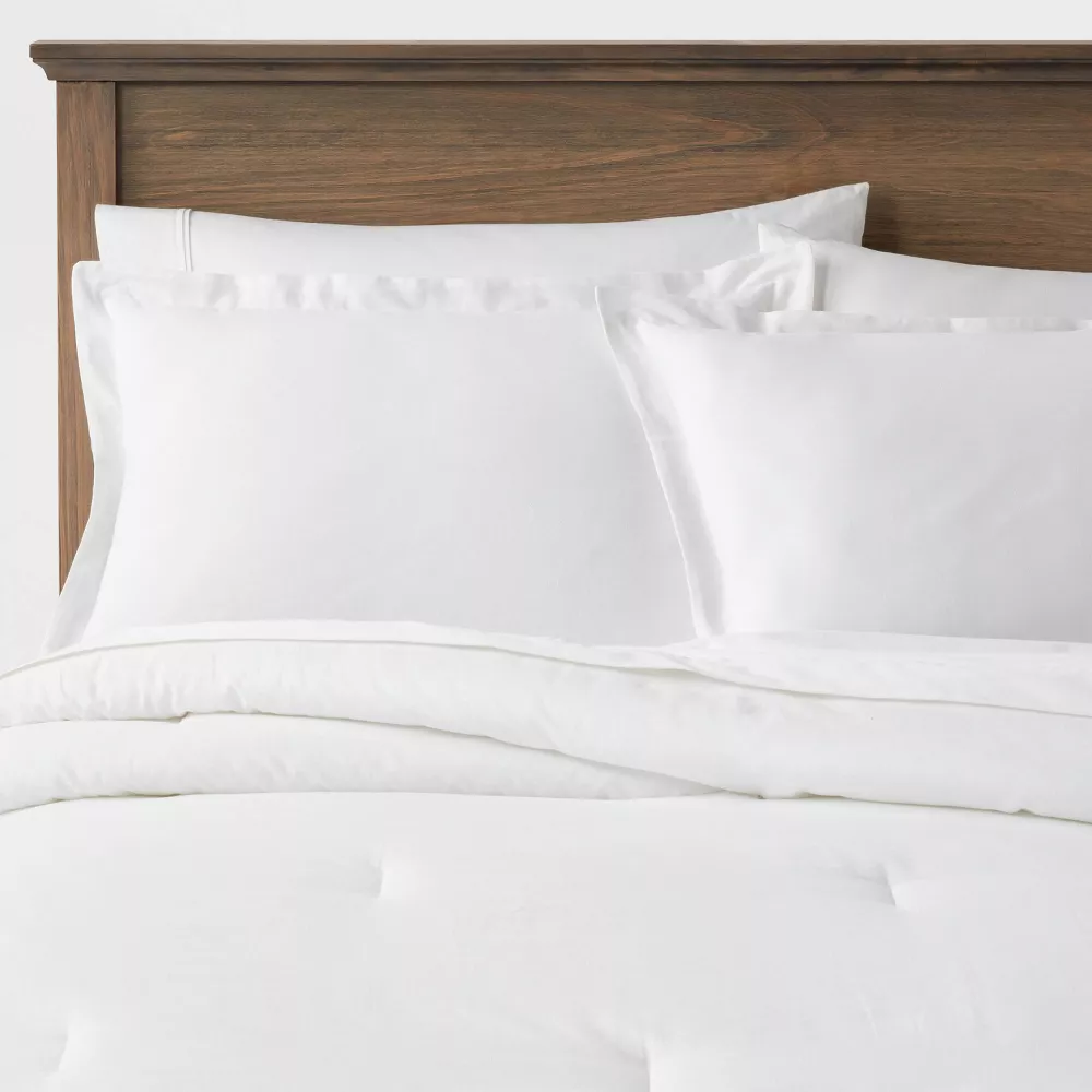 Full/Queen Cotton Linen Chambray Comforter & Sham Set White