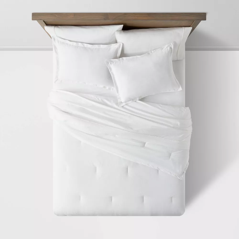 Full/Queen Cotton Linen Chambray Comforter & Sham Set White - Image 3