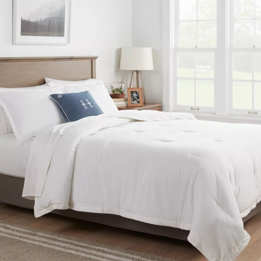 Full/Queen Cotton Linen Chambray Comforter & Sham Set White - Image 4