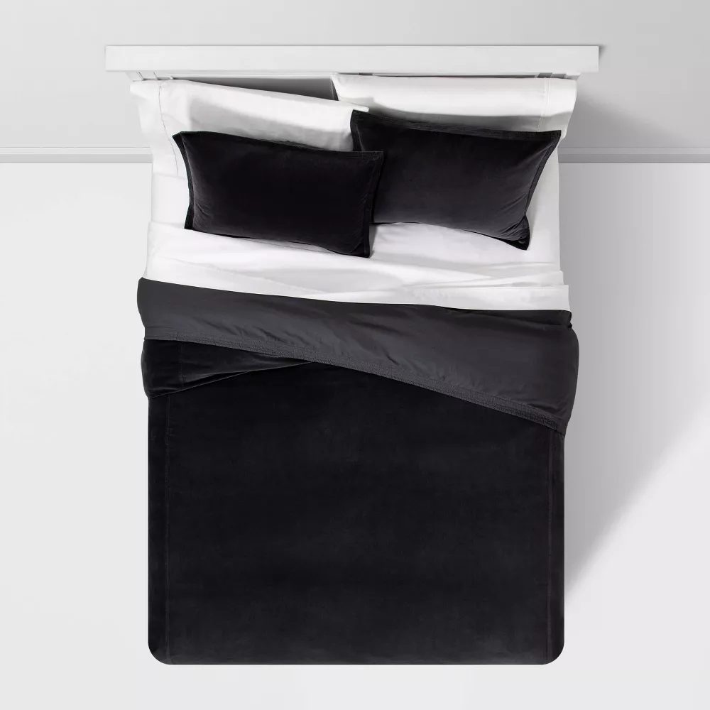 Cotton Velvet Duvet Cover and Sham Set Dark Gray Full/Queen - Image 3