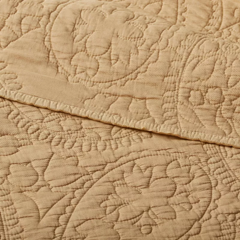 Full/Queen Garment Washed Paisley Stitch Quilt Wheat - Image 2