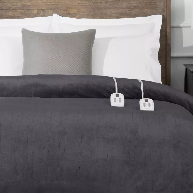 Heated Blanket Gray Plush Full/Queen - Image 2