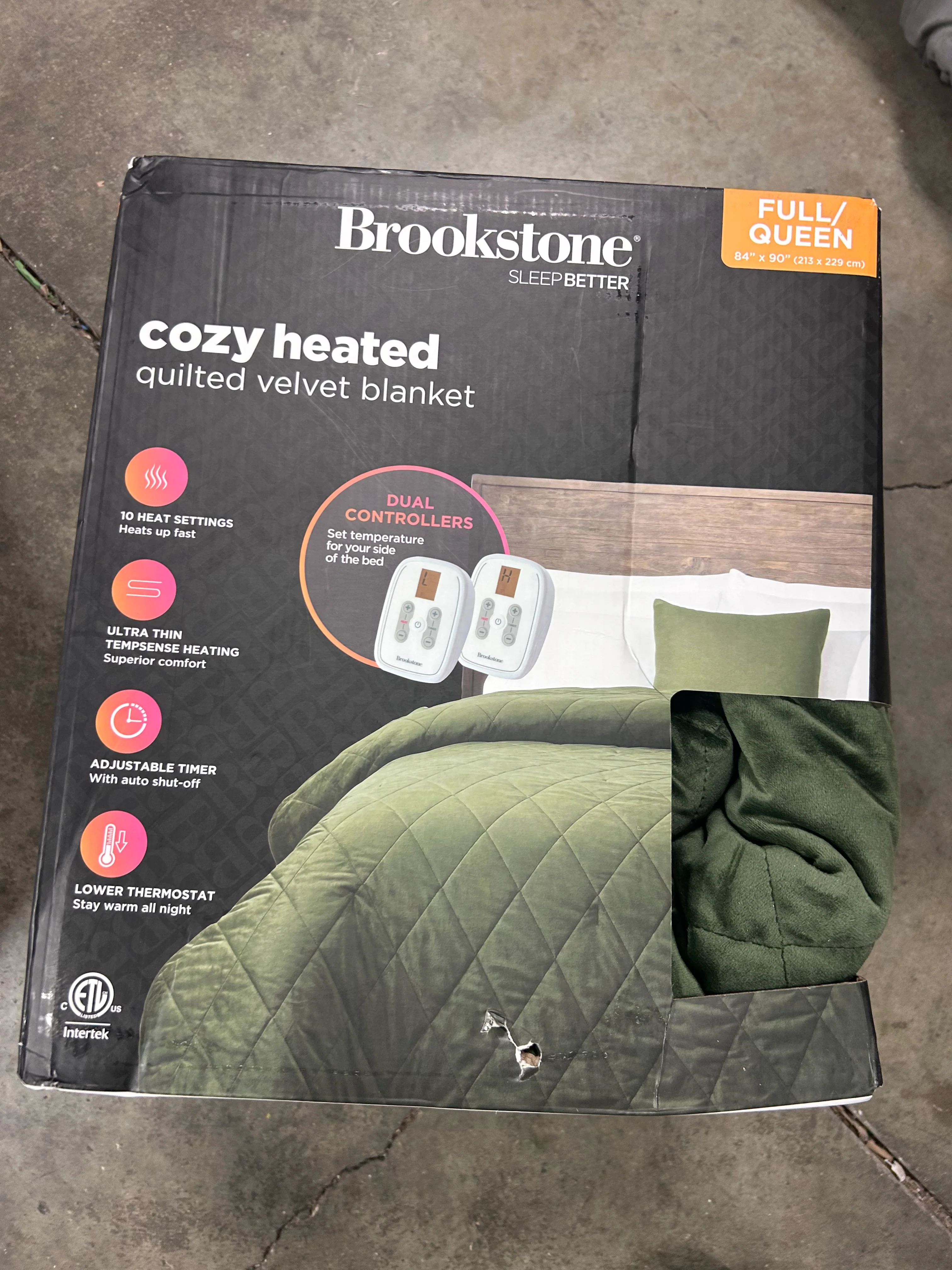 Heated Diamond Stitch Quilt Blanket Olive Green Full/Queen - Image 5
