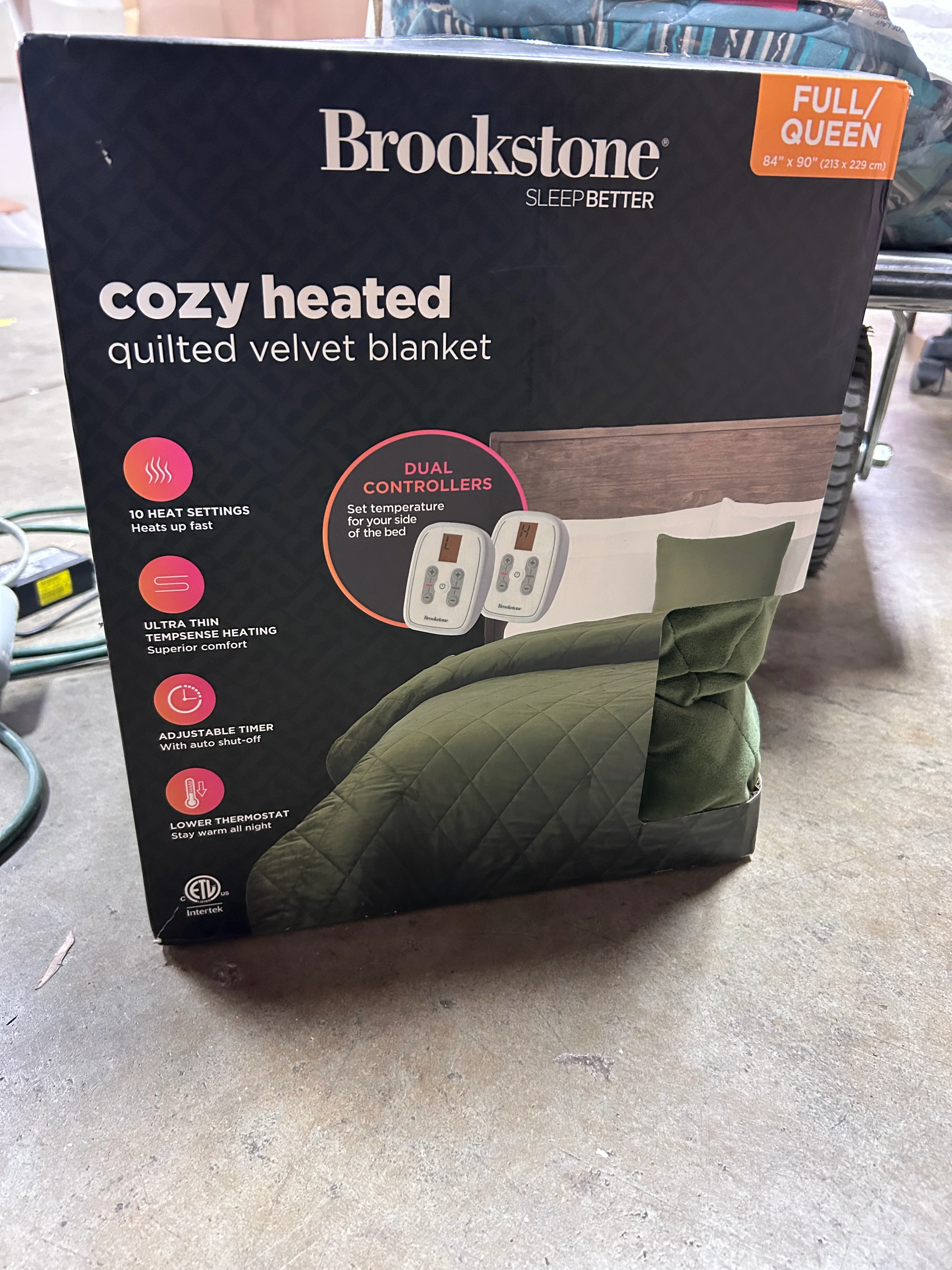 Full/Queen Heated Diamond Stitch Quilt Blanket Olive Green - Image 6