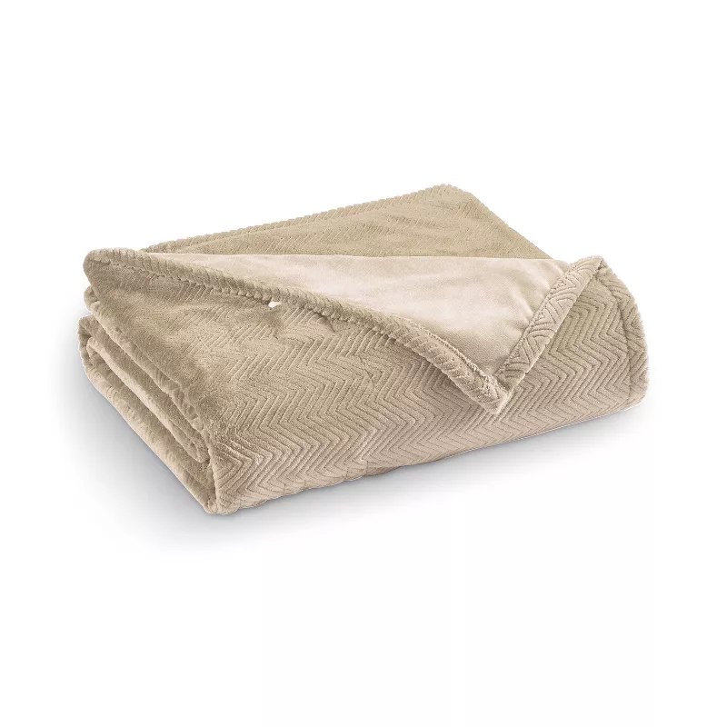 Full/Queen Heated Micro Herringbone Blanket Taupe - Image 2