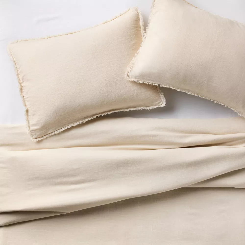Heavyweight Linen Blend Comforter & Sham Set Natural Full/Queen - Image 3