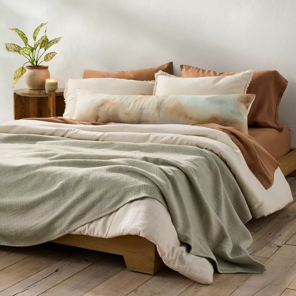 Full/Queen Heavyweight Linen Blend Comforter & Sham Set Natural - Image 2