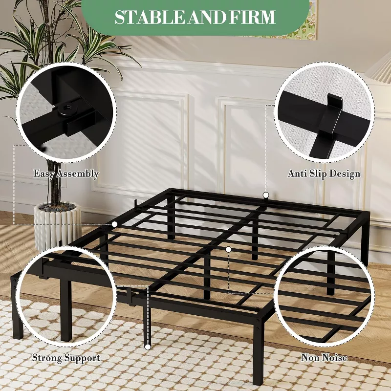 QueenMetal Bed Frame ¨C Platform, Heavy Duty Steel Slat Support, No Box Spring Needed, Black - Image 4
