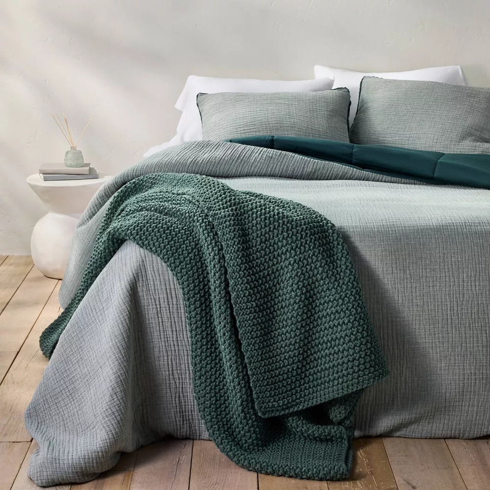 Knit Blanket Dark Teal - Full/Queen - Image 3
