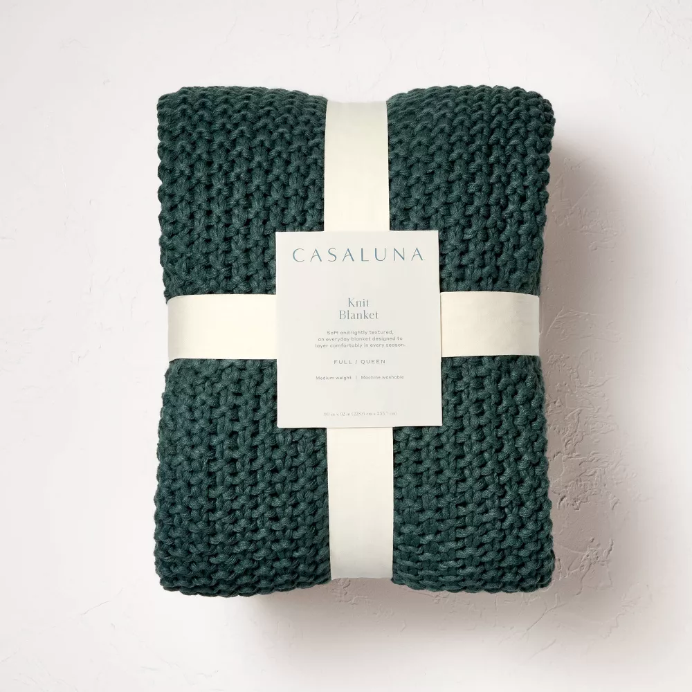 Knit Blanket Dark Teal - Acrylic Sweater - Full/Queen