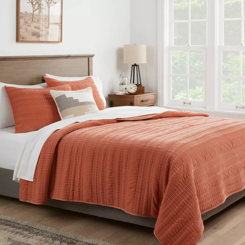 Lofty Velvet Quilt Terracotta/Bronze Full/Queen - Image 4