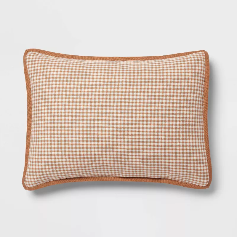 Full/Queen Mini Gingham Comforter and Sham Set Camel - Weave, Midweight Fabric, 3-Piece Set - Image 3
