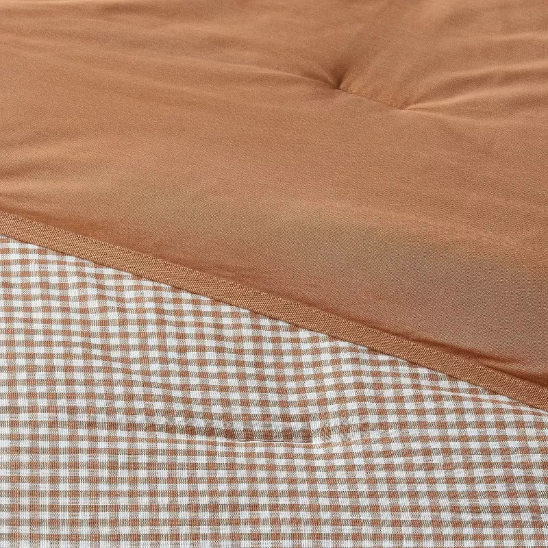 Full/Queen Mini Gingham Comforter and Sham Set Camel - Weave, Midweight Fabric, 3-Piece Set - Image 4