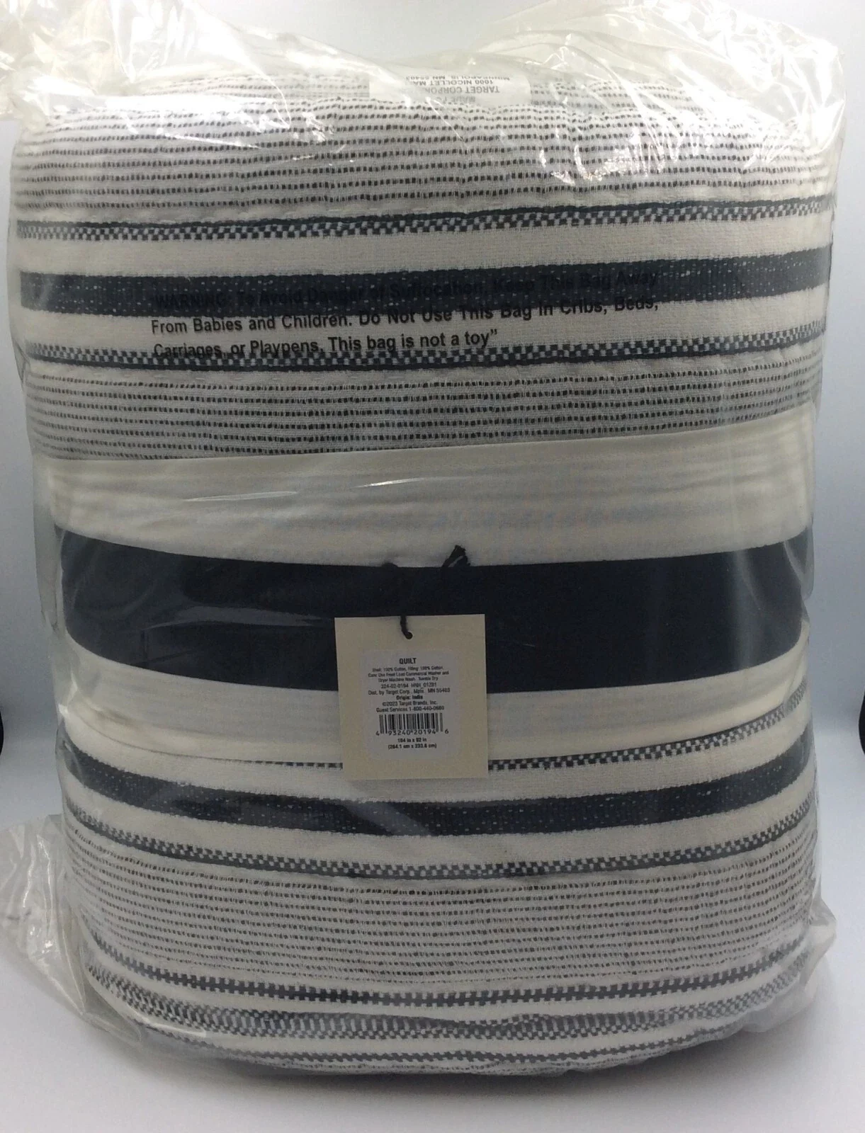 Full/Queen Quilt Black White Texture Stripe - Image 2