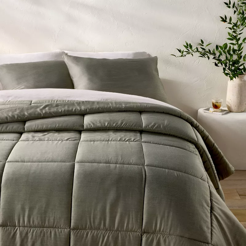 Full/Queen Rayon from Bamboo Comforter Set Olive Green